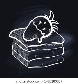 Vector illustration of sweet cute cupcake on the blackboard. Hand drawn sketch style