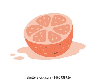 Vector illustration of sweet and cute grapefruit in kawaii style. Perfect for juice packaging design ,grocery store design or baby game or room decoration