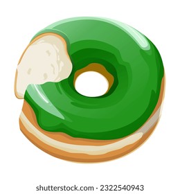 vector illustration of a sweet donut with a bitten green creamy sugar topping