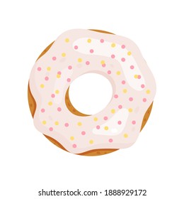 Vector illustration. Sweet donut isilated on white background. Vanilla doughnut.
