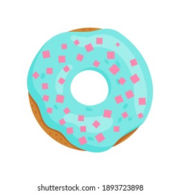 Vector illustration. Sweet donut isilated on white background. Blue doughnut.