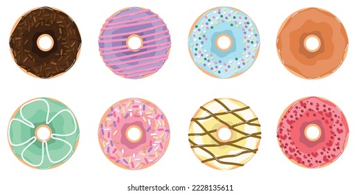 Vector illustration of sweet donuts collection on white background