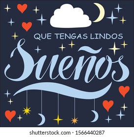 Vector illustration of Sweet Dreams text in Spanish for logotype, t-shirt, banner, poster, decoration, postcard. Sweet Dreams calligraphy background. Sweet Dreams lettering in Spanish. EPS 10