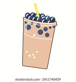 Vector illustration of a sweet drink with added blue berries on top as topping