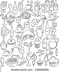 vector illustration of  sweet and drink collection in black and white