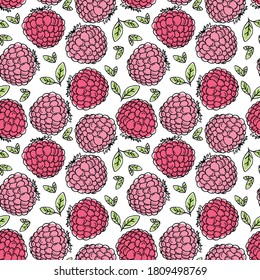 ilustración vectorial color de rosa dulce fresco rosa fruta de frambuesa repito patrón sin fisuras caricatura estilo moderno. Estupendo para el embalaje de tela