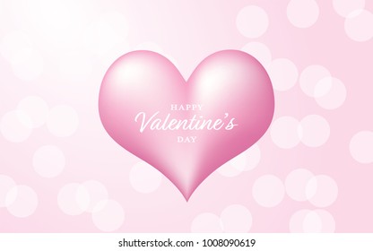 Vector and illustration sweet happy Valentine's day pink heart and blur bokeh background