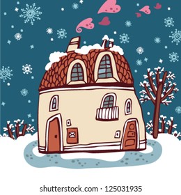 Vector illustration of sweet house, winter