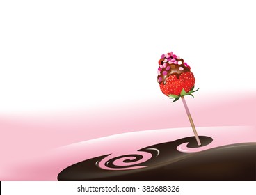 Vector illustration of sweet lollipop standing in mixed yogurt