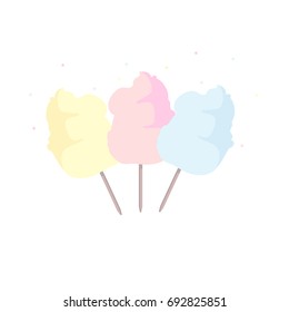 Vector illustration sweet pink, orange and blue cotton candy icon set.