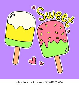 VECTOR ILLUSTRATION OF A SWEET POPSICLES, SLOGAN PRINT