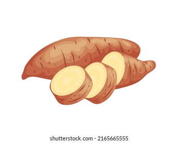 Vector Illustration, Sweet Potato With Brown Skin, Isolated On White, Suitable For Posters, Websites, Brochures And Agricultural Products Packaging.