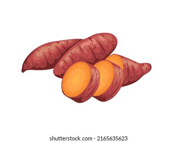 Vector Illustration, Sweet Potato With Red Skin, Isolated On White, Suitable For Posters, Websites, Brochures And Agricultural Products Packaging.