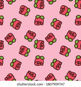 ilustración vectorial flor de rosa rojo dulce repite estilo de dibujos animados sin fisuras. Estupendo para el embalaje de tela