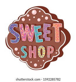 Vector illustration of a sweet shop  logo icon. Figures decorated glazed sugar.