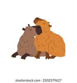 Vector illustration of sweet smiling capybaras in love isolated on a white background. The icon on a white background is perfect for a Valentine's Day card