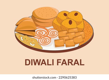 Vector illustration of sweet and snack on Happy Diwali Holiday background for light festival of India.