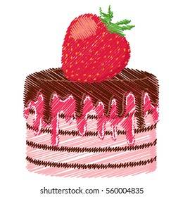 Vector illustration of sweet strawberry cake marker scribble hand drawn style