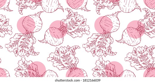 vector illustration sweet tasty purple red beet root repeat seamless pattern doodle cartoon style. Great for fabric packaging wallpaper