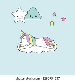 Vector illustration with sweet unicorn - kawaii style