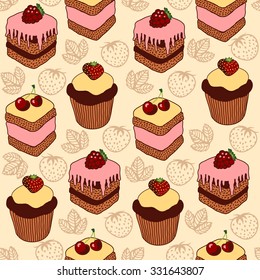 Vector illustration of sweeties seamless