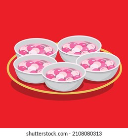 Vector illustration sweetmeat Khanom Ee (Tang Yuan) placed in a tray in the Chinese New Year