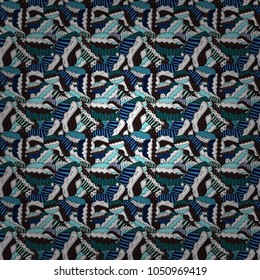 Vector illustration. Sweets background design. Pale white, blue and brown seamless pattern with cupcakes. Cute birthday background on white, blue and brown.