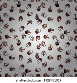 Ilustración vectorial. Diseño de fondo dulce. Color blanco, negro y marrón. Pasteles dibujados a mano sin patrón. Imprimir para panadería.