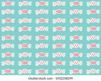 ilustración vectorial con caramelos y caramelos sin fisuras en un fondo verde de menta.