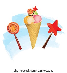 Vector illustration of sweets and ice cream. Suits for signage, advertising banner, packaging design, stickers, menu design.