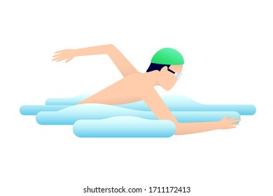 Vector illustration of swimmer in action. Sports concept