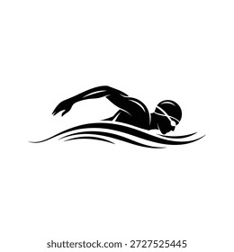 Ilustración vectorial de un nadador en una pose dinámica, estilo monocromo