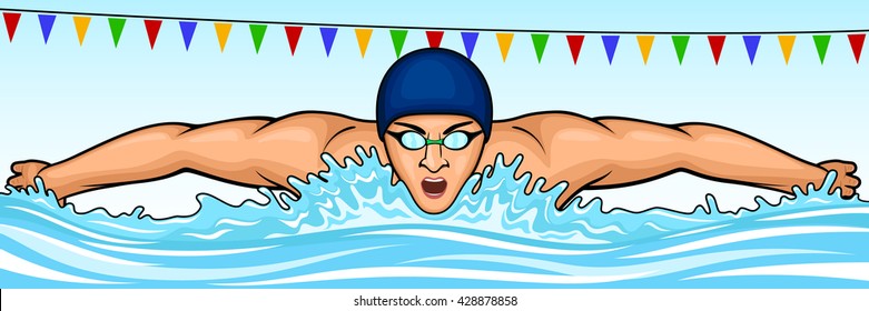 Vector illustration of a swimmer swimming the butterfly stroke.