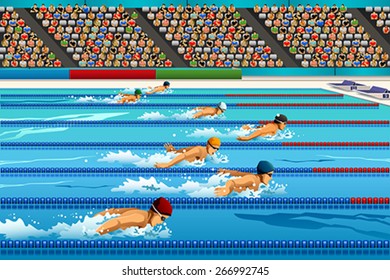 A vector illustration of swimmers during swimming competition for sport competition series 