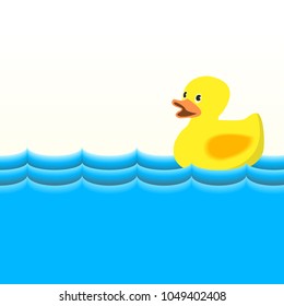 Vector illustration of swimming baby yellow duck in the water