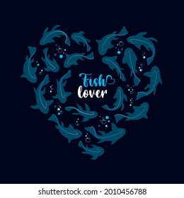 Vector illustration of swimming fishes in the shape of a heart