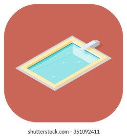 Vector illustration swimming pool with a diving board. 
Isometric Swimming Pool icon illustration. 
Rectangular vacation swimming pool.