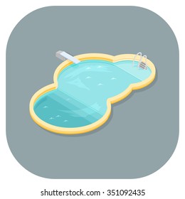 Vector illustration swimming pool with a diving board. 
Isometric Swimming Pool icon illustration. 
Vacation resort swimming pool.