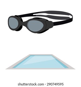 Vector illustration of swimming pool and swimming goggles.  Swimming icon set