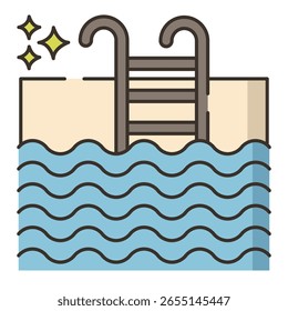 Ilustración vectorial de una piscina con escalera y espumoso