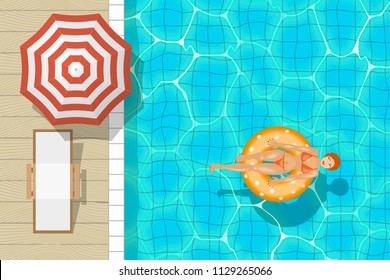 Vector illustration. Swimming pool. Top view. Summer pool party invitation. (View from above)