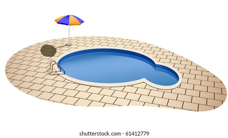 Vector Illustration Of Swimming Pool And Umbrella