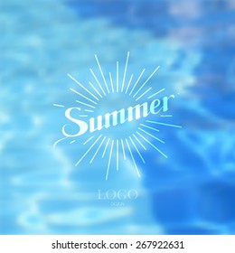 ilustración vectorial de la piscina. fondo acuático. etiqueta de verano con rayos claros. emblema grabado
