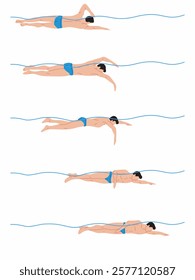 Vector illustration of swimming tutorial,man and girl doing swim,how do swim,swimming step for education,poster,learning,school and more