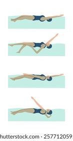 Vector illustration of swimming tutorial,man and girl doing swim,how do swim,swimming step for education,poster,learning,school and more