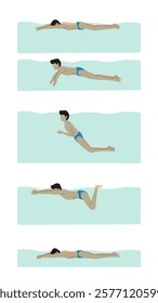 Vector illustration of swimming tutorial,man and girl doing swim,how do swim,swimming step for education,poster,learning,school and more