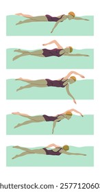 Vector illustration of swimming tutorial,man and girl doing swim,how do swim,swimming step for education,poster,learning,school and more