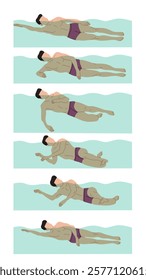 Vector illustration of swimming tutorial,man and girl doing swim,how do swim,swimming step for education,poster,learning,school and more