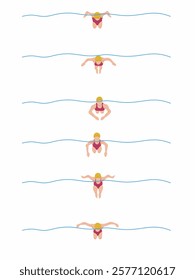 Vector illustration of swimming tutorial,man and girl doing swim,how do swim,swimming step for education,poster,learning,school and more