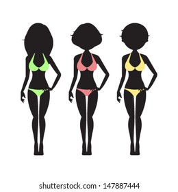 Vector Illustration of swimsuit silhouette women in bikini